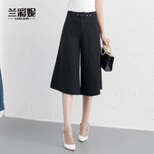 2016夏季新款阔腿裤七分裤女显瘦高腰宽腿休闲裤雪纺阔腿裙女夏