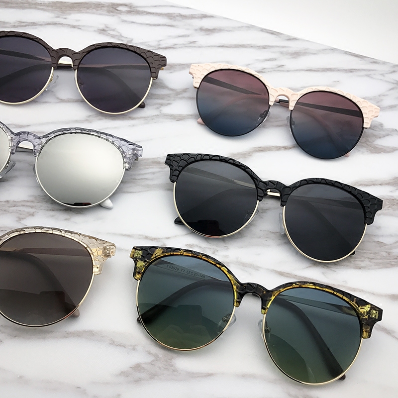 【清仓】潮牌鳄鱼纹圆形韩版ins复古墨镜女士时尚偏光太阳镜半框