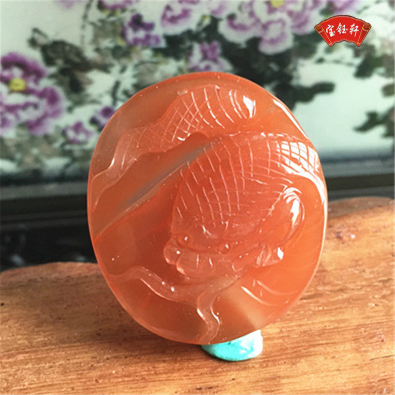 天然凉山南红玛瑙龙鱼吊坠雕件 樱桃红玉石雕刻挂饰项坠
