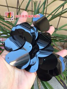 蛋形吊片 28*38mm边孔椭圆形黑色亮片 毛衣钉片 服装辅料 DIY材料