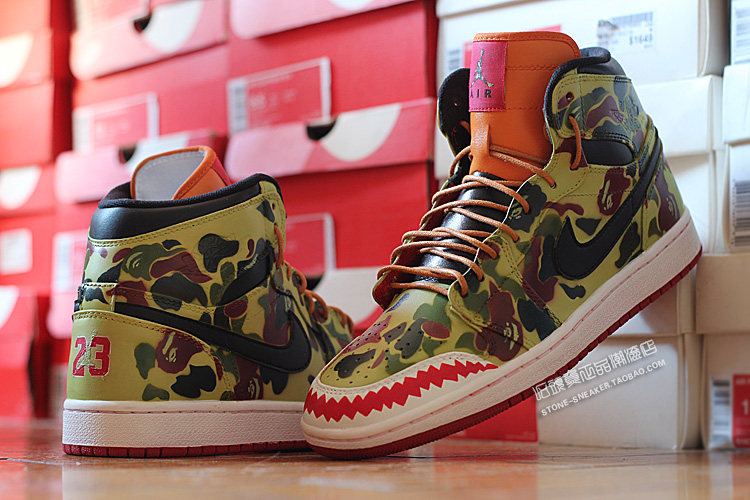 STY custom球鞋定制 air jordan 1 WGM 猿猴迷彩大鲨鱼 球鞋手绘