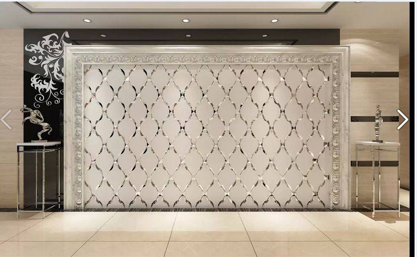 武汉定制餐厅墙烤漆钢化艺术玻璃电视餐厅背景墙桌面白花黑底角花