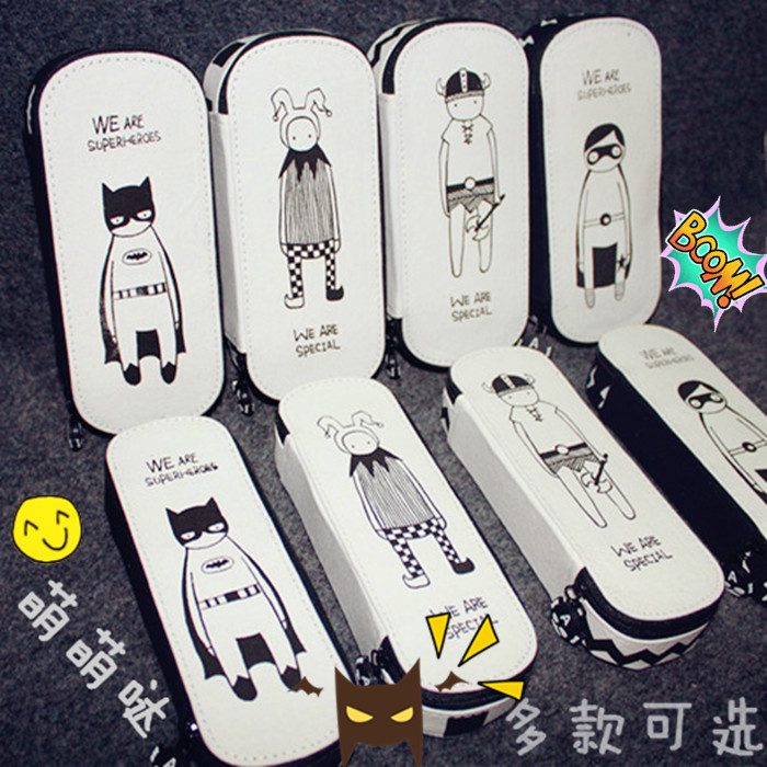 包邮韩版男女学生个性笔袋帆布文具收纳盒大容量创意黑白简约时尚