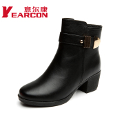 Kang autumn new genuine leather shoes comfortable short tube with thick round boot side zip boots