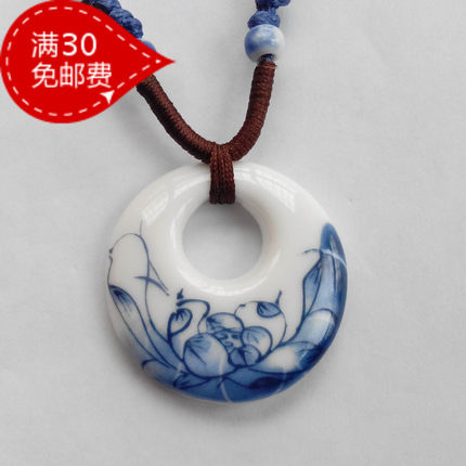景德镇创意青花陶瓷脖子挂件 饰品配衣服的长款项链 女生情侣复古