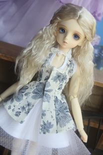 BJD/MSD娃娃假发欧风中分泡面卷辫子假毛淡金色1/346分现货马海毛