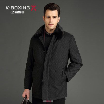 劲霸秋季男外套商务水貂毛领毛皮服中长款外套毛皮服|APZU4309