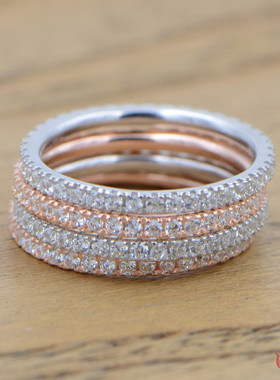 纯银满钻玫瑰金圆圈单个戒指