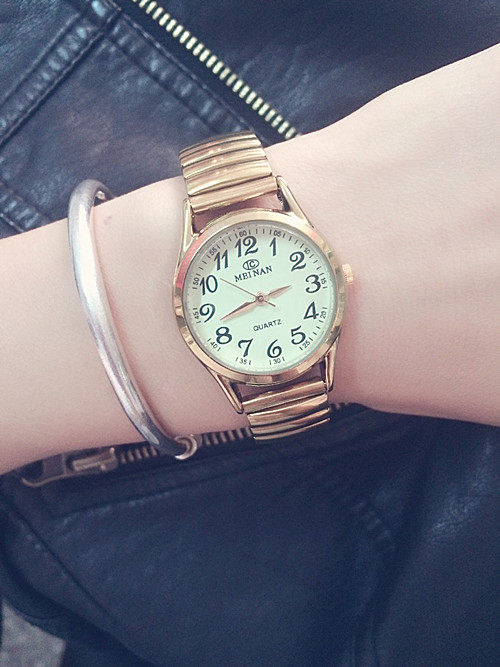 meinan复古手表古董表 金色妈妈年代弹簧表 老人表女表美丽女人表