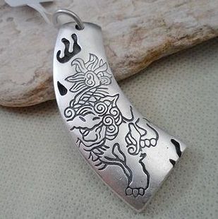 泰银990足银手工正品 银狮子兽麒麟好运男女项吊坠5.9cm