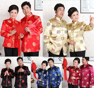 青年演出服全家福中式拍照服装男士唐装情侣外套金婚生日老年上衣