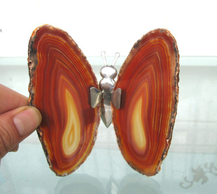 天然水晶花片277号玛瑙切片蝴蝶摆件10.5厘米灯饰玉髓蝴蝶电视墙