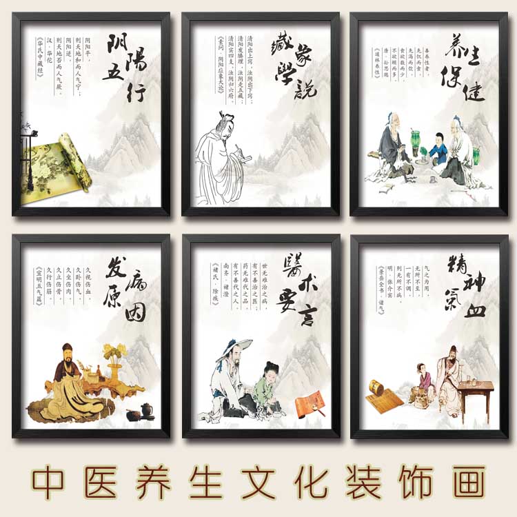 中医养生馆装饰画spa养生会所挂画中式保健中医文化医院墙画壁画