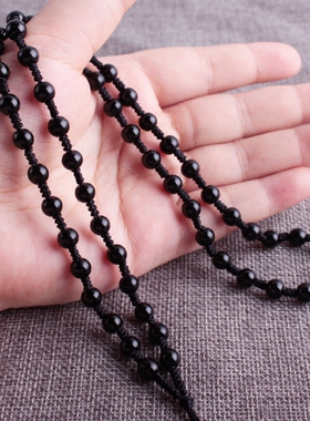 黑色玻璃珠项链挂绳 圆珠子链DIY饰品颈饰玉器黑曜石吊坠绳男女款