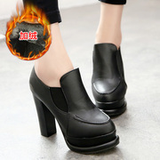 Fall 2015 the new Europe and the coarse cotton small round head in high heels shoes platform deep shoes women shoes