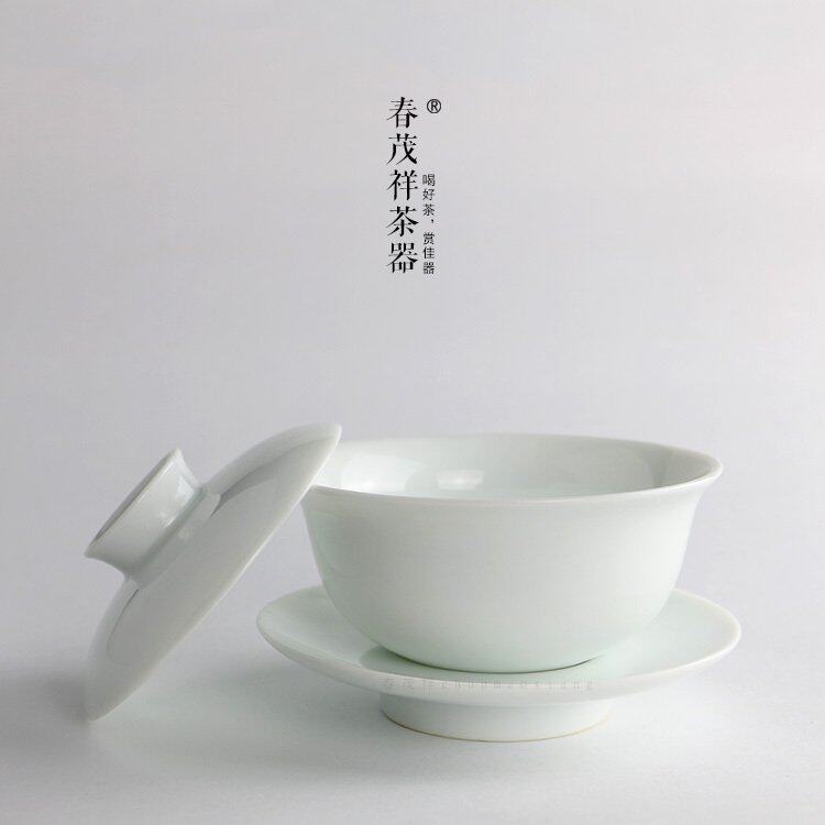 春茂祥茶具景德镇白瓷手工茶碗纯白无画三才白色陶瓷盖碗正品特价