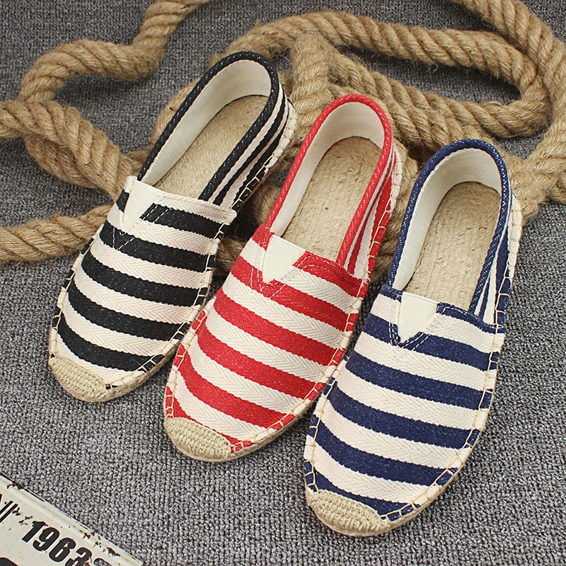春夏季低帮透气亚麻底草编帆布鞋