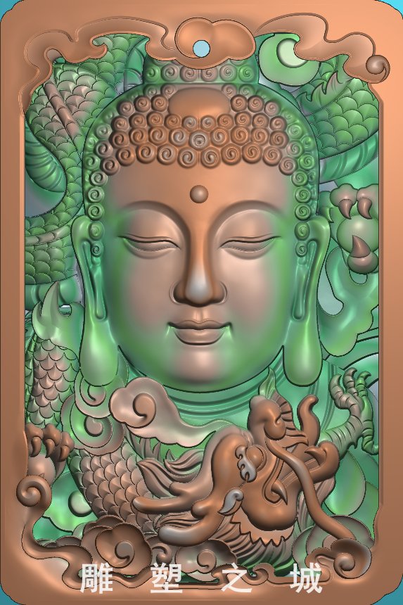 精雕图 灰度图 浮雕图 电脑雕刻图 JDP文件 46牌带框龙佛