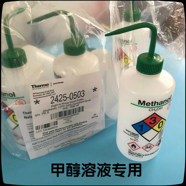 Nalgene 500ml易安全洗瓶,甲醇溶液用,绿盖,进口洗瓶2425-0503