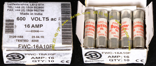 Bussmann FWC-16A10F 10x38 16A 600V 内芯纯银熔断丝 保险丝