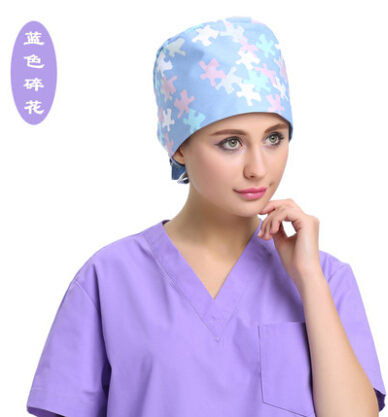 手术帽女款医生帽棉印花护士帽工作帽医护家居用绿色蓝色白色帽
