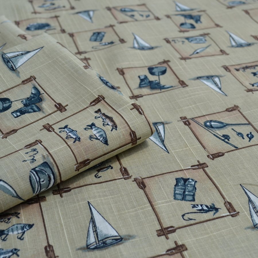 竹节棉帆船鱼海洋风格 纯棉日本进口布料 手工拼布艺diy