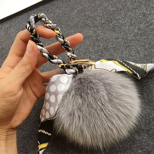 丝巾狐狸毛球包包挂件 时尚包包挂饰 双肩包挂件