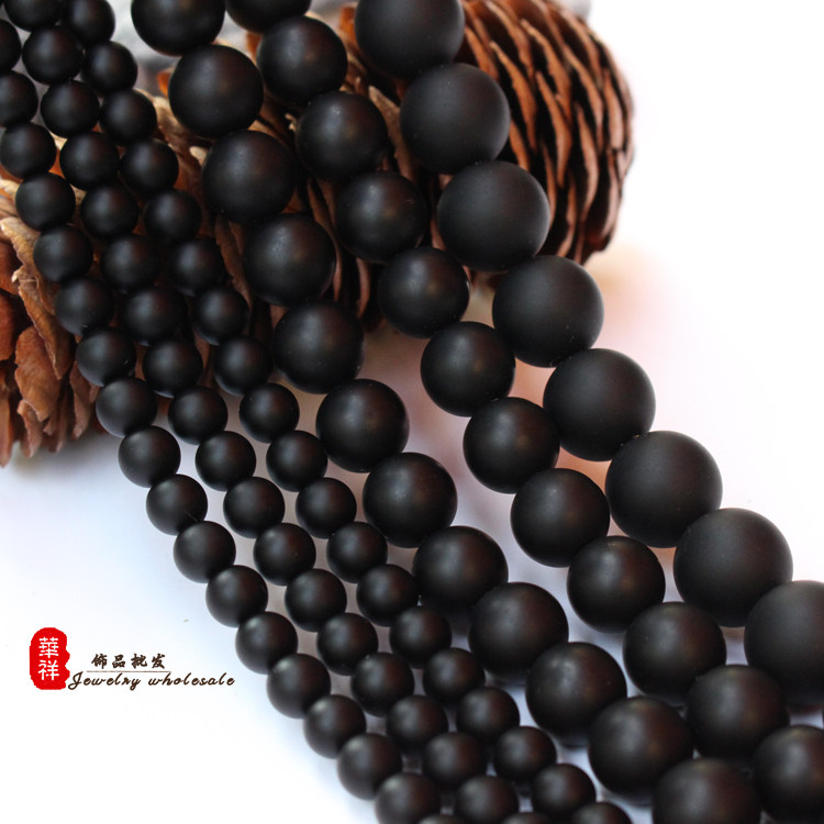 磨砂面圆珠 4-14mm天然黑玛瑙散珠 自制手链项链材料 diy手工串珠