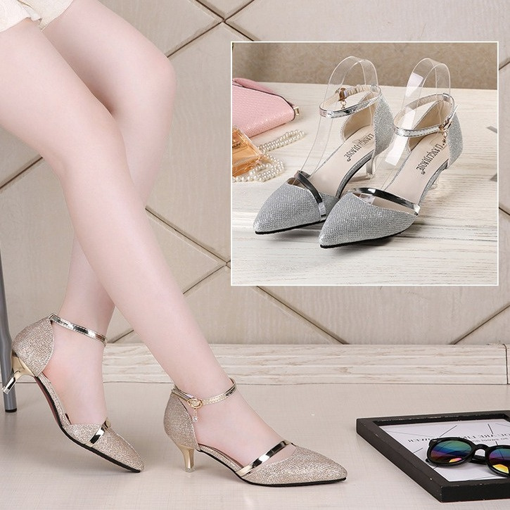 2017高跟鞋細跟涼鞋單鞋女鞋3-4-5-6公分厘米壹字扣尖頭百搭學生在類目 女鞋, 涼鞋中 - 來自Buy2taobao.com提供專業的淘寶代購服務