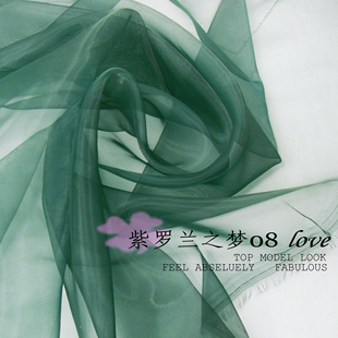 圣诞绿色深墨绿色纯色无光欧根纱服装礼服面料纱幔婚庆玻璃纱网纱