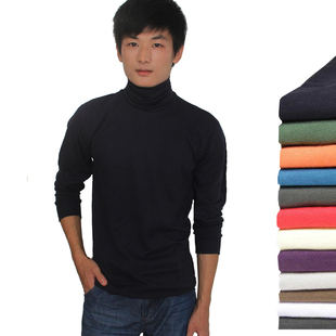 2件包邮秋冬新全纯棉男士翻领高领长袖t恤修身堆领打底衫保暖内衣
