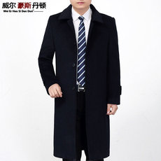 Ветровка мужская 中老年休闲过膝风衣爸爸装中年男士羊毛大衣中长款呢子外套加厚 29534