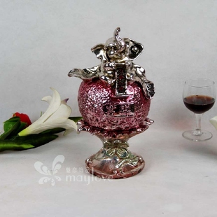 万事如意大象吉祥储钱罐立象苹果花苔银箔零钱筒高档礼品时尚摆件