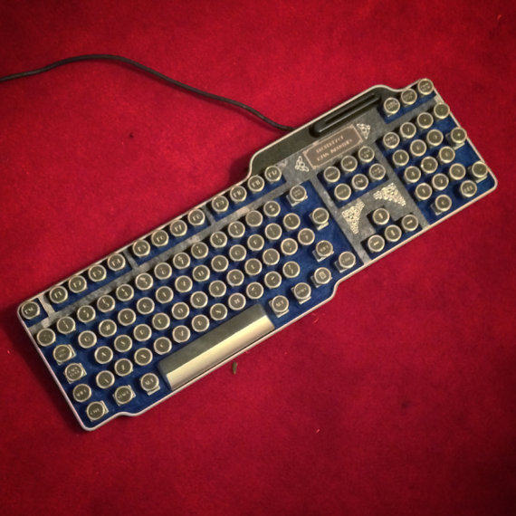 英国代购Granite㊣ 手作特别艺术装饰蓝色花岗岩蒸汽朋克键盘