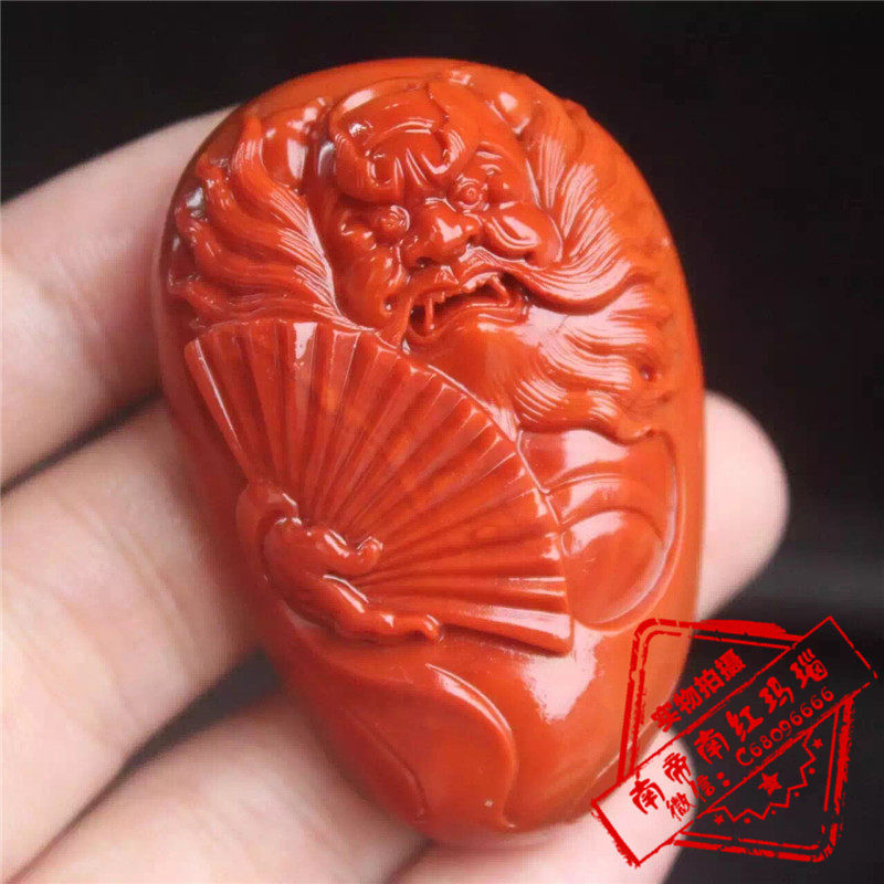 南玉阁天然南红玛瑙精品吊坠 苏工钟馗雕件 凉山柿子红挂坠手把件