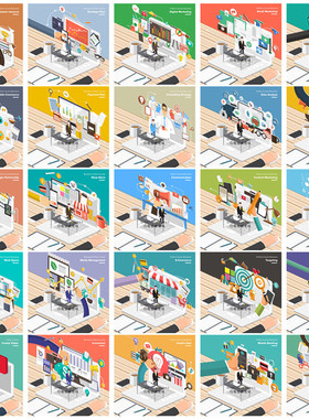 矢量设计素材 25张扁平化信息图商务市场策划isometric风格 EPS