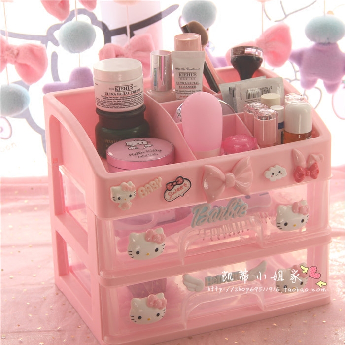 包邮可爱卡通hellokitty创意设计抽屉盒桌面大收纳盒化妆品收纳盒