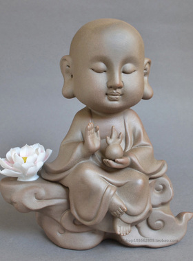 陶瓷西方三圣佛像紫砂摆件小沙弥