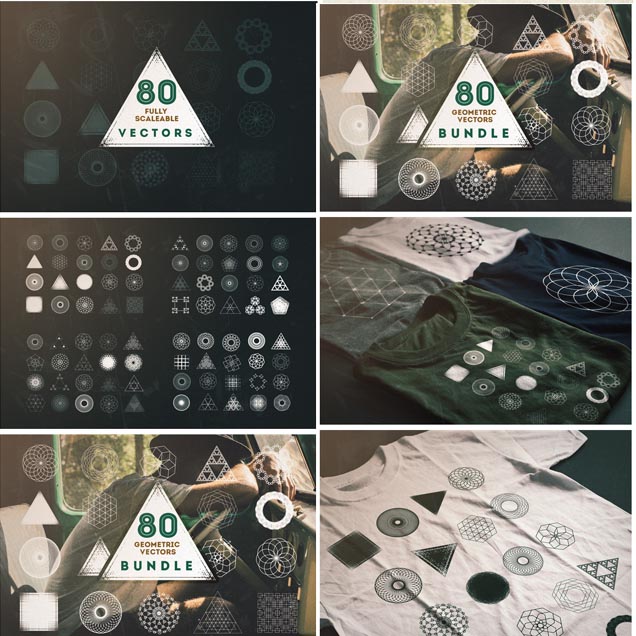 A2892矢量80个抽象几何多边形图案 AI设计素材