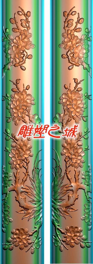 精雕图 灰度图 浮雕图 枝繁叶茂花团锦簇镇尺