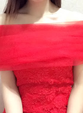 新款披肩简约大红色婚纱礼服