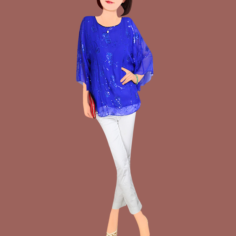 AIXUKA夏季新品女装圆领亮片真丝衫 绣花大码蝙蝠衫上衣腰带|ruв категории Женская одежда, рубашка - от Buy2taobao.com для оказания профессиональной услуги покупки агента Taobao