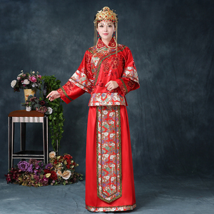 新娘绣花亮片秀禾服礼服嫁衣中式婚礼敬酒服龙凤褂复古旗袍古装女