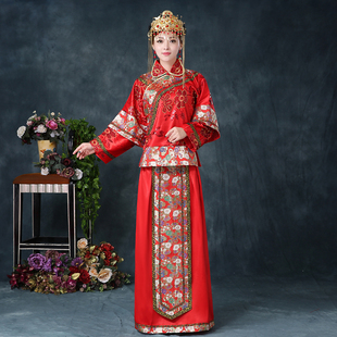 新娘绣花亮片秀禾服礼服嫁衣中式婚礼敬酒服龙凤褂复古旗袍古装女