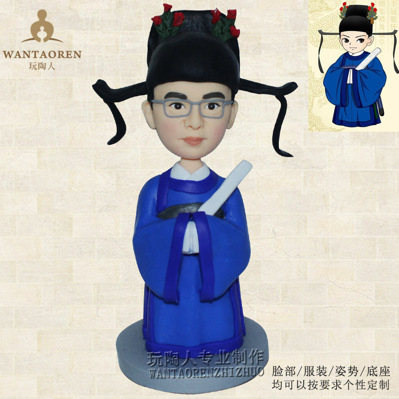 状元古装造型-q版人像泥塑泥人真人定制粘土diy软陶人偶创意礼物