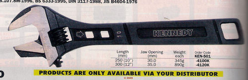 进口英国KENNEDY 12寸 磷化活络扳手(两用钳口)  KEN-501-4120K