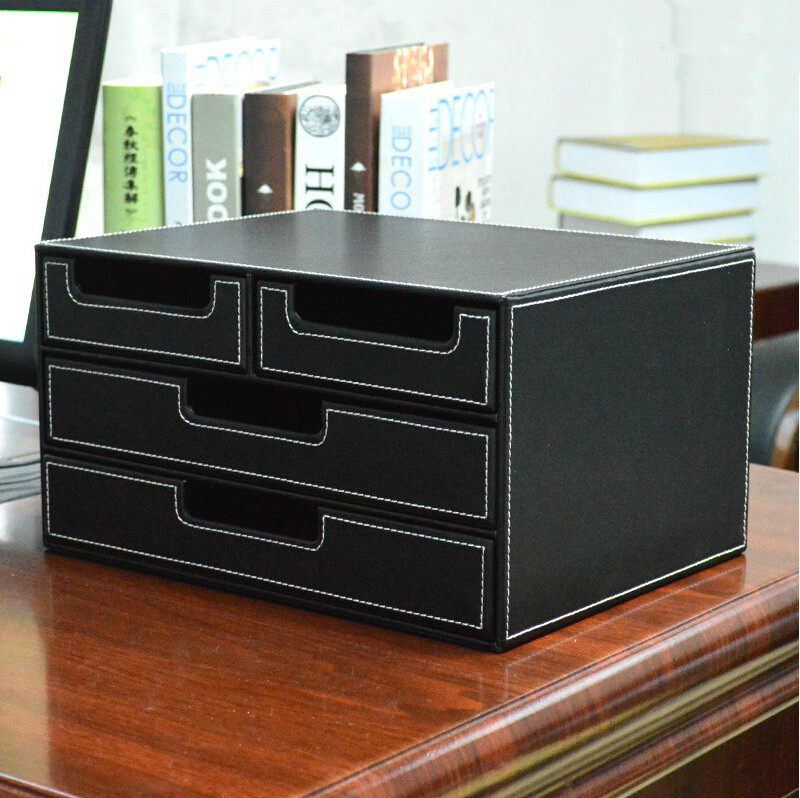 美尚 创意皮革办公文具用品桌面收纳盒文件整理抽屉资料柜 包邮