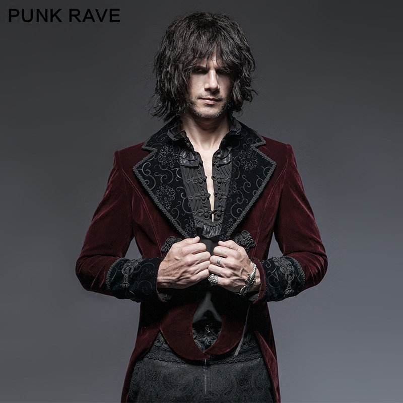 ╋魔叹╋ PUNK RAVE 歌特GOTHIC复古贵族宫庭燕尾丝绒长风衣 Y635