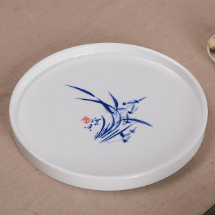 圆形酒盘中式 纯色大托盘家居10寸果盘茶盘陶瓷平盘25cm餐盘