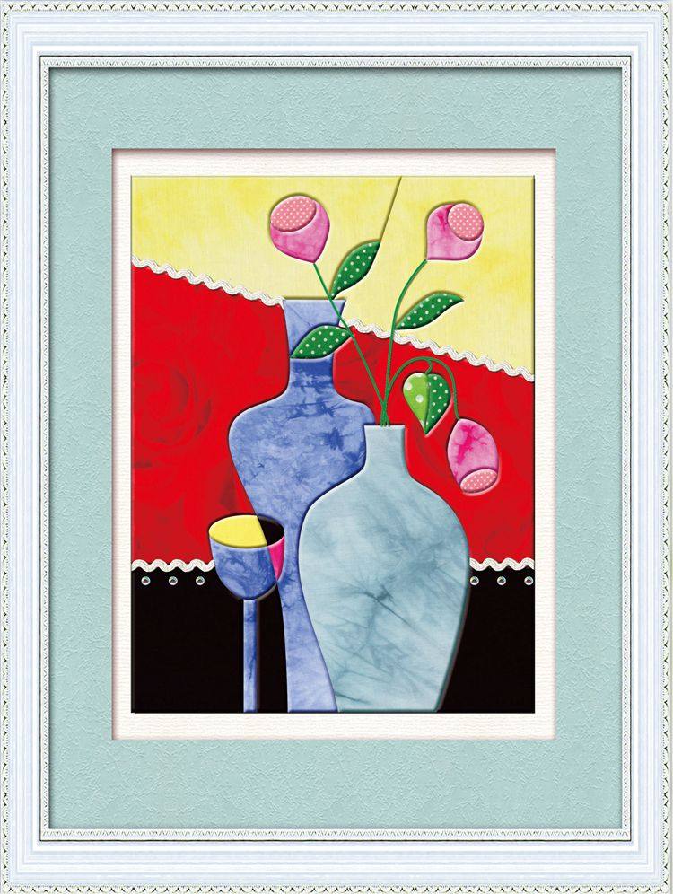 工厂直销diy手工布嵌画布贴拼布画材料包花草抽象酒中香30x40cm